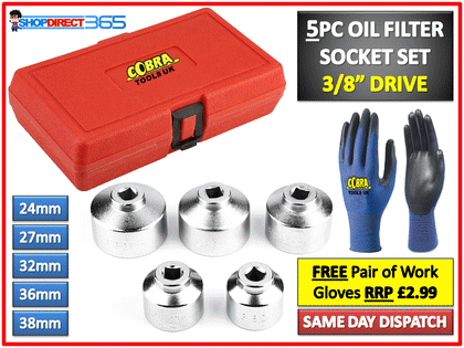 5pc Oil Filter Wrench Cap Remover Socket Set 3/8