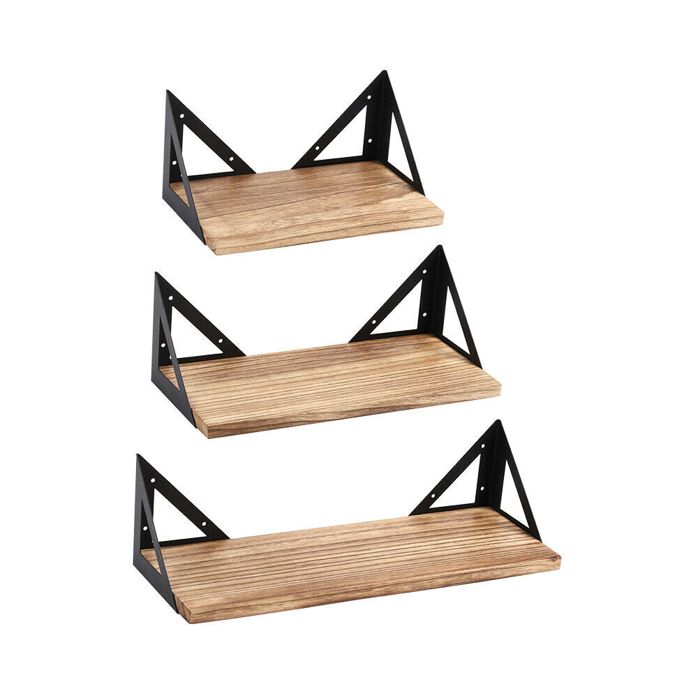 SOLID WOODEN STORAGE SHELF UNIT FLOATING WALL MOUNTED SHELVING 3 TIER BOOKSHELF