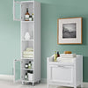 Bathroom Tall Cabinet Slim Freestanding Storage Organizer Cupboard 2 Glass Doors