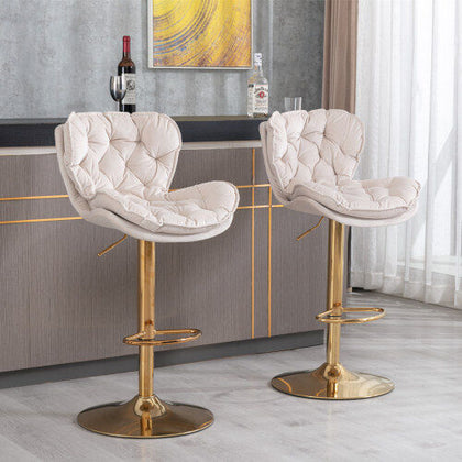 Set of 2 Velvet Bar Stools Adjustable Height Swivel Tufted Pub Bar Chairs HT