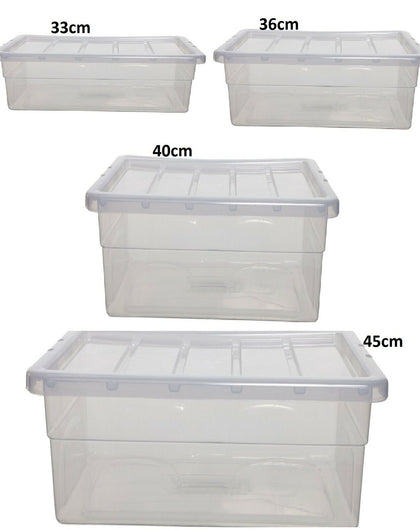 CLEAR PLASTIC STORAGE BOXES WITH LID STACKABLE STACKING SPACE SAVING MASTER