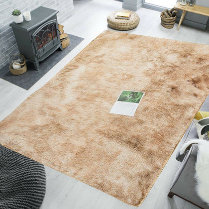Shaggy Rugs Soft Thick Fluffy Brown Colour Pattern Living Room Carpets