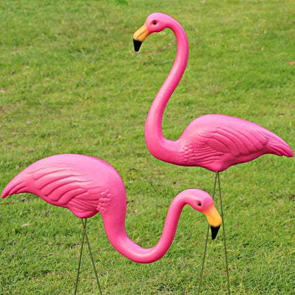 2x Garden Flamingo Set Plastic Pink Stake Ornaments Garden Decor Exotic Bird