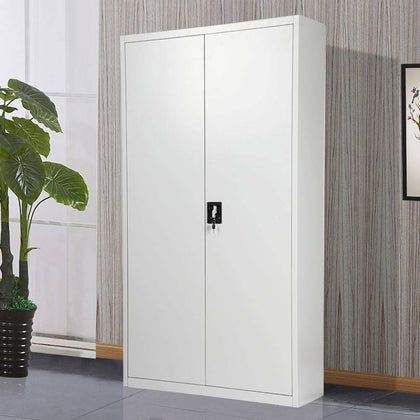 180cm Office Storage Lockable Cupboard Filing Cabinet Steel Metal Light Grey Key
