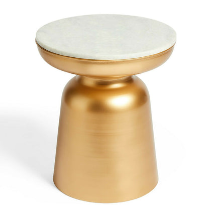 BTFY Marble Top Side Table – White Round End & Bedside Table, Real Marble Top