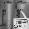 Black Shower Set Bathroom Thermostatic Mixer Square Twin Head Exposed Valve Bar