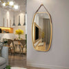 Oval Mirror Bamboo Framed Hanging with Adjustable Leather Strap Wall Mirrors New