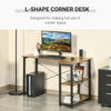 Home Office L-Shaped Corner Computer Desk w/ 2 Shelves Steel Frame Rustic Brown