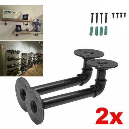 2PCS Pipe Shelf Brackets Industrial Iron Rustic Shelves Wall Floating Supports