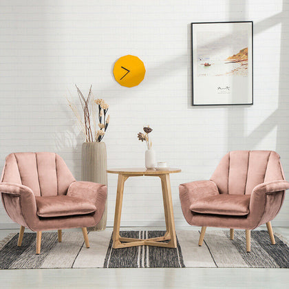 Blush Pink Velvet Fabric Armchair Sofa Shell Back Chair Fireside Wing Back Chair
