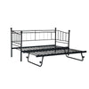 Black 3ft Single Metal Day Bed Sofabed with Pull Out Trundle Set
