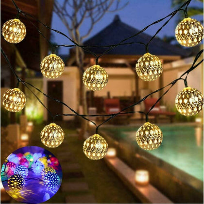 20LED Moroccan Solar Garden String Lights Hanging Lantern Fairy Light Outdoor