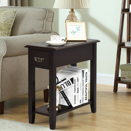 2-Tier End Table Sofa Bedside Table Nightstand Home Office Bookcase W/ Drawer