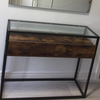 Vintage Console Table Glass Industrial Sideboard Shelf Storage Drawer Metal Legs