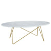 Coffee Table Marble Effect Side End Table Oval Living Room Table Golden Legs