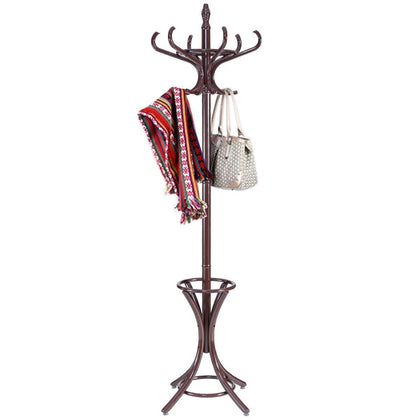 Wooden Coat Rack Hat Hanger Free Standing Hallstand Umbrella Stand with 12 Hooks