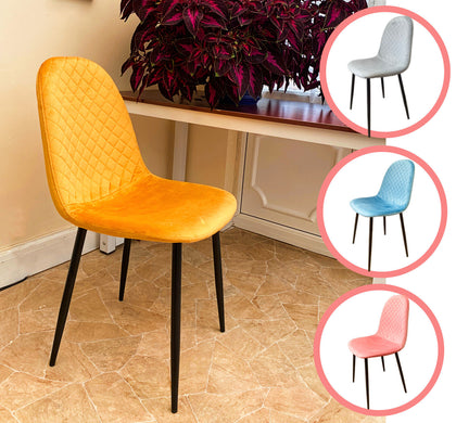2/4/6 Dining Chairs Bench Set Velvet Padded Seat Metal Legs Home Kitchen Chair