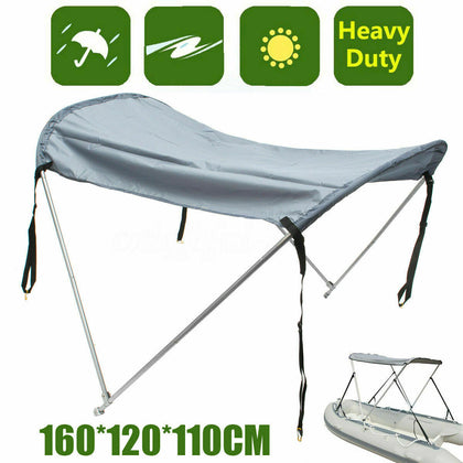 2 Bow Bimini Top Grey 160cm Water Resistant Boat Canopy Canvas Cover Anti-UV