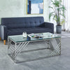 Modern Coffee Table Tempered Glass Top Sliver Chrome Base Living Room Furnitures