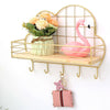 Metal Wire Shelf With Hooks Wall Mounted Hallway Storage Rack Clothes Hanger