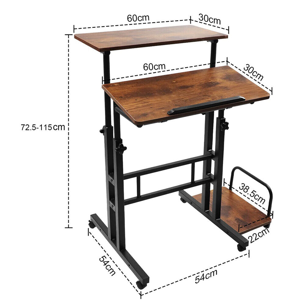 Computer Table Roller Stand Up Laptop Desk Adjustable Height Computer Standing Desk w/ Rolle ...