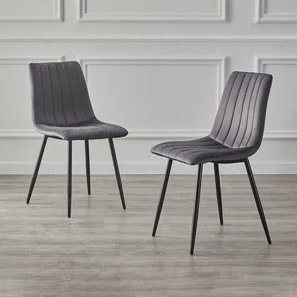 2X Grey Velvet Dining Chairs Dining Room Kitchen Office Chair Modern Padded Seat