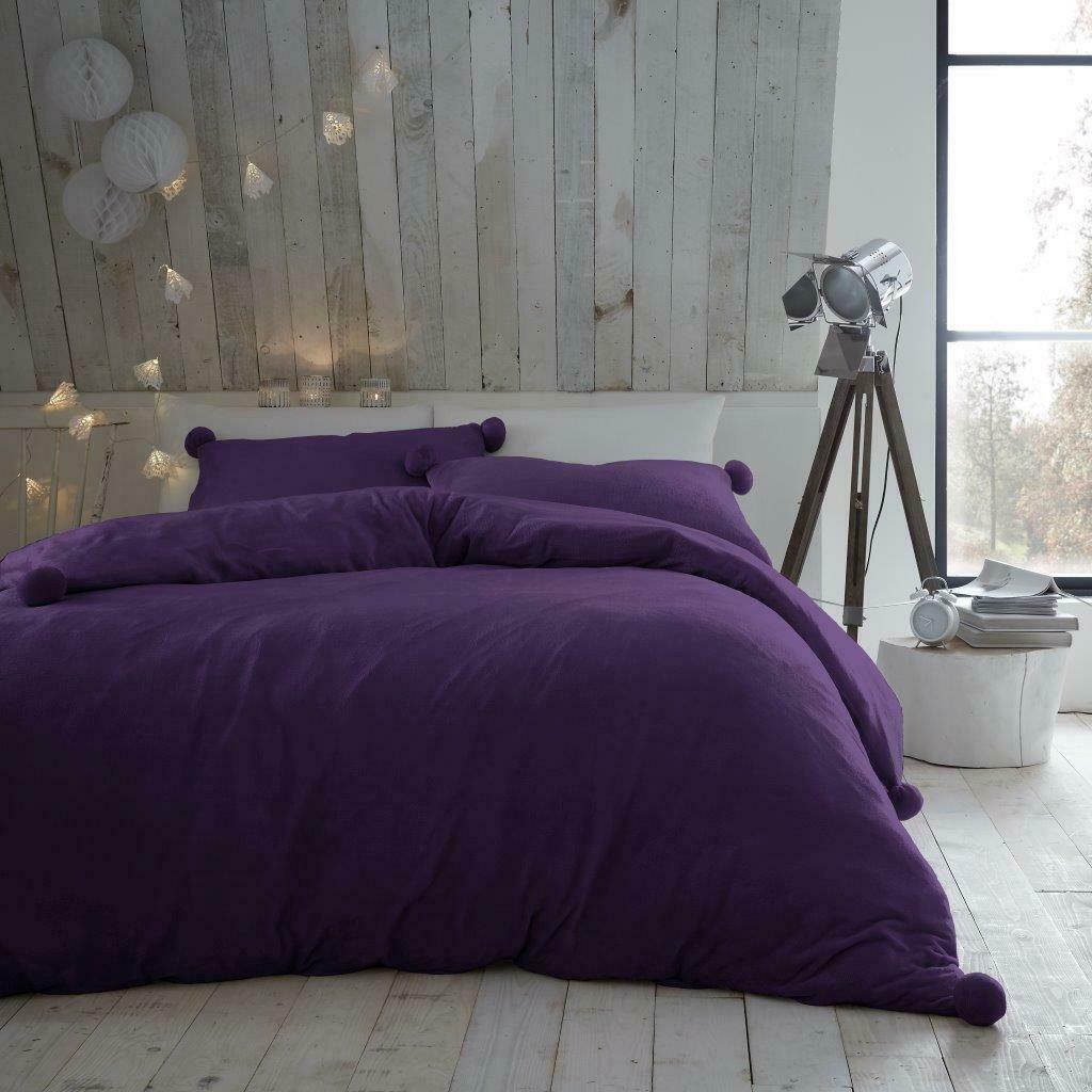 Premium Teddy Bear Fleece Pom Pom Duvet Cover Ultra Soft Warm Cosy Bedding Set