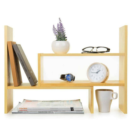 Desktop Shelf Bookcase Desk Storage Organizer Rack Unit Office Table Bookshelf