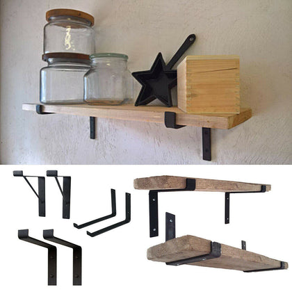 Pair of Industrial Wall Mounted Floating Storage Shelves Brackets Support Holder