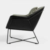Grey Armchair Accent Chair, Black Faux Leather Exterior & Metal Frame