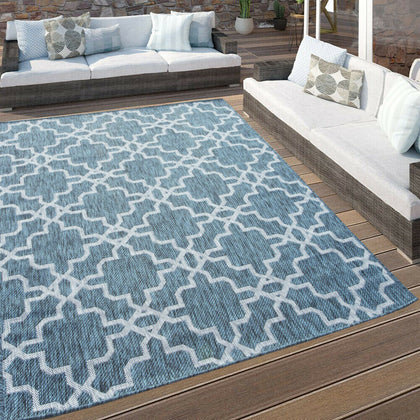 Blue Moroccan Trellis Outdoor Rug Washable Modern Living Room Rugs Hall Runners