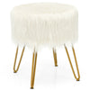 Furry Faux Fur Footrest Round Vanity Stool Chair Padded Ottoman Seat Metal Leg