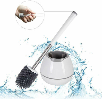 Soft Silicone Bristle Toilet Brush & Holder Bathroom WC Set Cleaning Brush Base