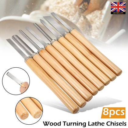 8Pcs Wood Turning Lathe Chisel Set Gouges Woodworking Carving Carpentry Tool UK
