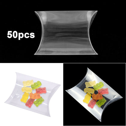 50Pcs Pillow Favor Gift Box Wedding Party Favour PVC Candy Snacks Candy Boxes.