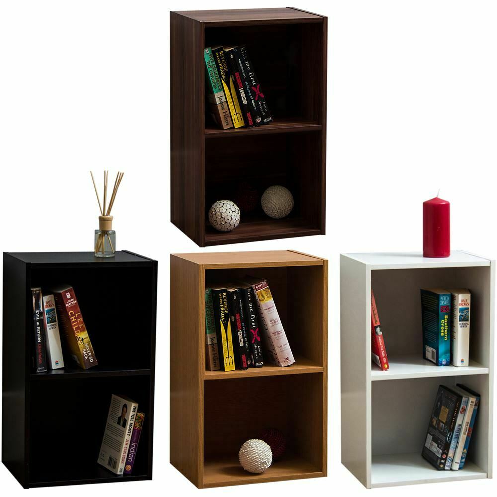 Oxford Bookcase 2 Tier Cube Shelf Wood Storage Photo Display Room Furniture Unit