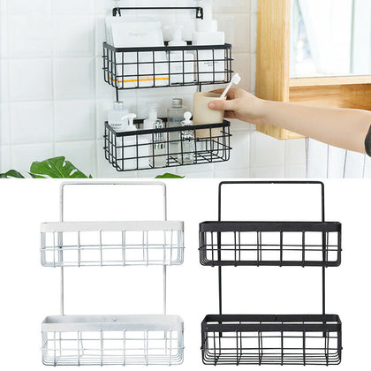 2 Tiers Metal Wall Hanging Shelf Storage Shelves Floating Wire Baskets Rack Home