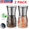 2x Salt Pepper Grinder Set Stainless Steel Glass Shaker Adjustable Mill Coarse