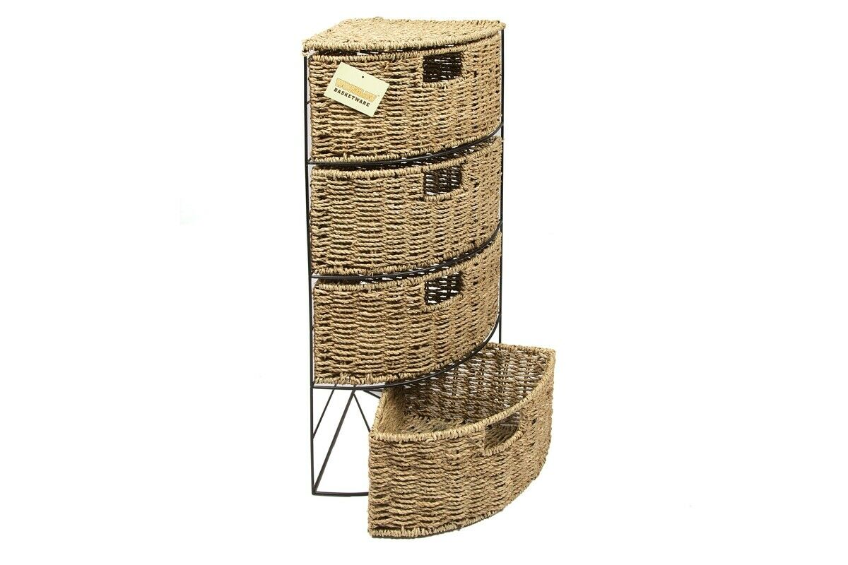 4 Drawer Seagrass Storage Bathroom Bedroom Tidy Basket Unit - 65(H)x25(D)cm