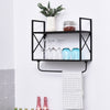 2-Tier Wall Shelf Metal Frame Wood Shelves Bottom Rail Storage Rack Home