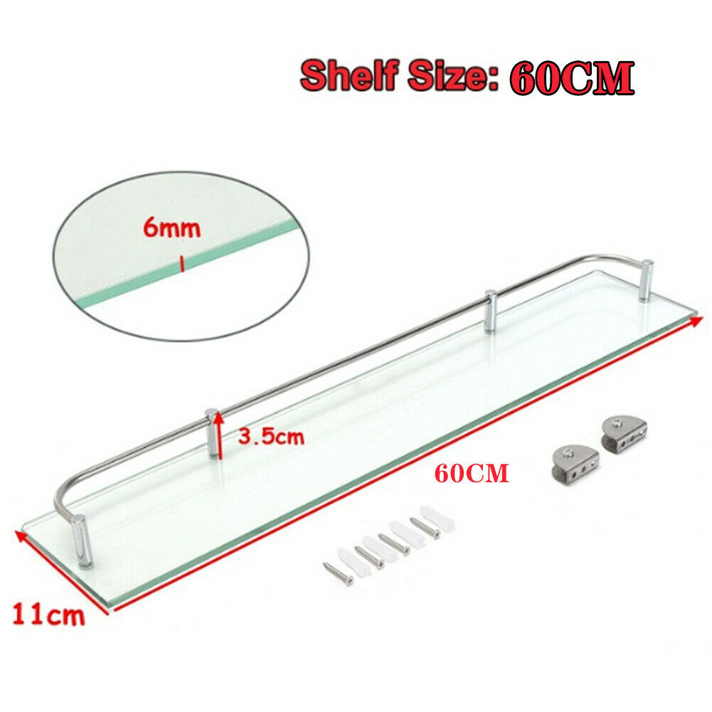 Glass Bathroom Caddy Shelf Wall Mounted Bath Rack Floating Shelves Organiser NEW