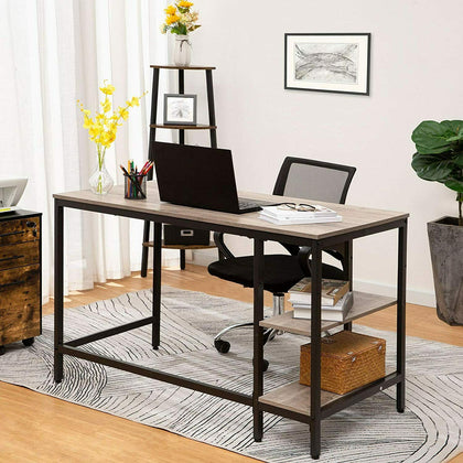 HOOBRO Computer Desk Office Desk with 2 Shelves Sturdy Writing Desk Metal Frame