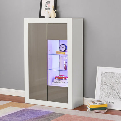 Modern LED Sideboard Cabinet Cupboard Display with RGB LED Light - White & Brown