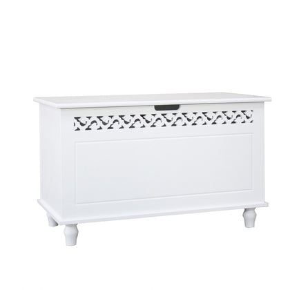 Woodluv Fretwork MDF Wooden Ottoman Storage Toy Chest Bathroom,Bedding- White