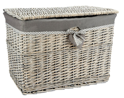 Medium or Lrg Grey Wicker Storage Basket Storage Chest Trunk Hamper With Linning