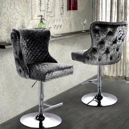 Crushed Velvet Padded Barstool Knocker Back Swivel Kitchen Breakfast Bar Stool