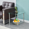 2 Tier Glass Side Table Sofa End Coffee Storage Shelf Living Room Round/Square