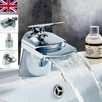 NEW Modern Waterfall Bathroom Tap Basin Sink Mono Mixer Chrome Cloakroom
