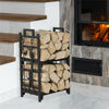 2 Tier Indoor Firewood Rack Log Storage Fireside Lumber Holder with 4 Fire Tools