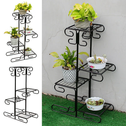 4-Tier Metal Plant Stand Flower Pot Holder Display Shelf Garden Patio Outdoor UK